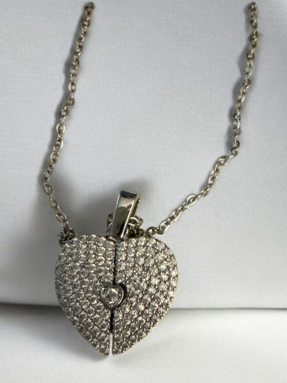 Silver Heart Pavé Pendant Necklace - Sparkling Silver Heart Necklace